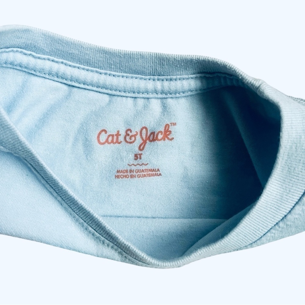 Cat & Jack casual play shirt top baby blue long sleeve graphic design Boys 5T - Picture 5 of 9